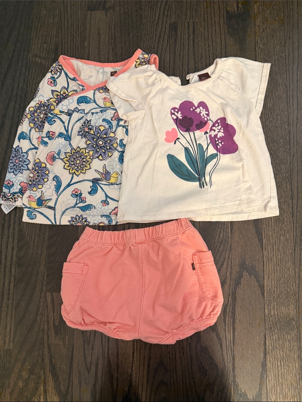 Tea Collection White Floral Graphic Tee with Coral Shorts & Floral Print Top